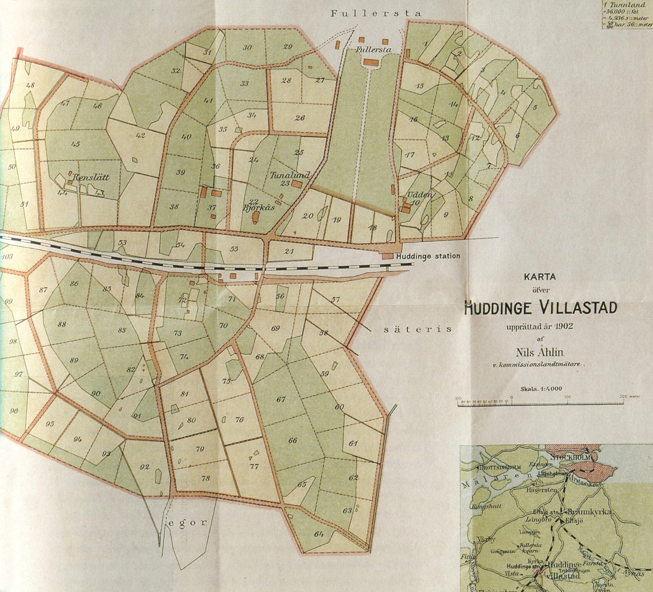 Karta över Huddinge Villastad, 1902